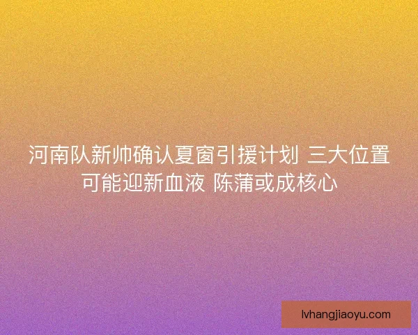 河南队新帅确认夏窗引援计划 三大位置可能迎新血液 陈蒲或成核心