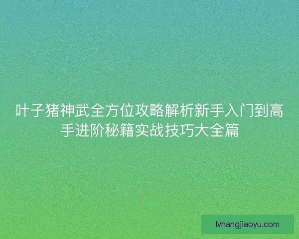 叶子猪神武全方位攻略解析新手入门到高手进阶秘籍实战技巧大全篇